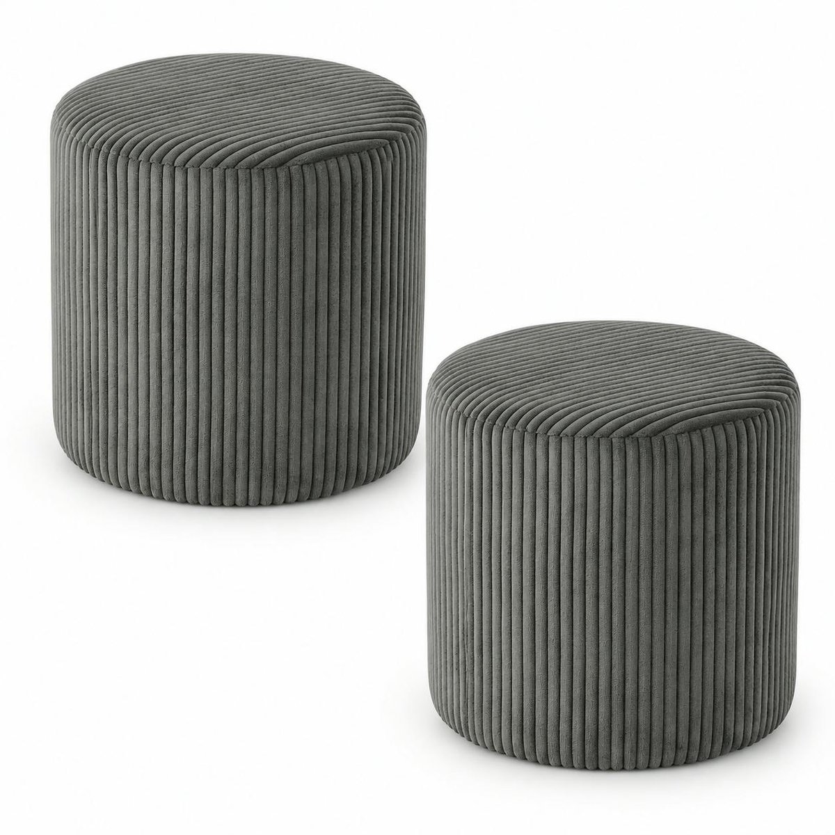 Pouf rond velours côtelé gris (lot de 2) MALMOE gris, PIER IMPORT