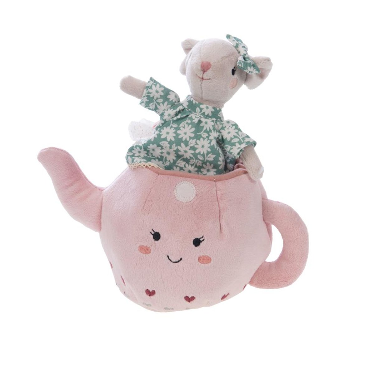 Peluche Lili la souris dans sa théière rose, AMADEUS