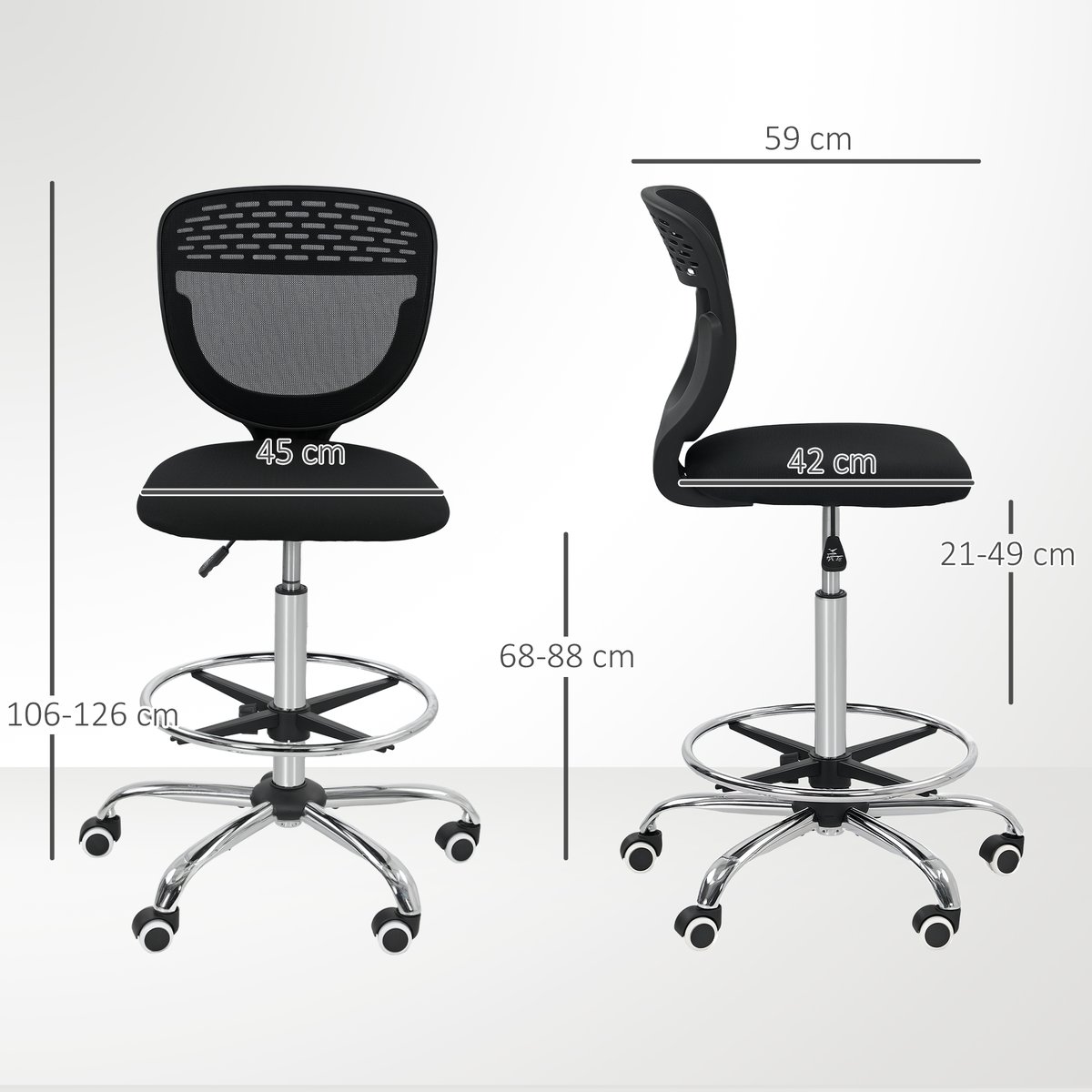 Chaise de bureau pour poste de travail debout noir, HOMCOM