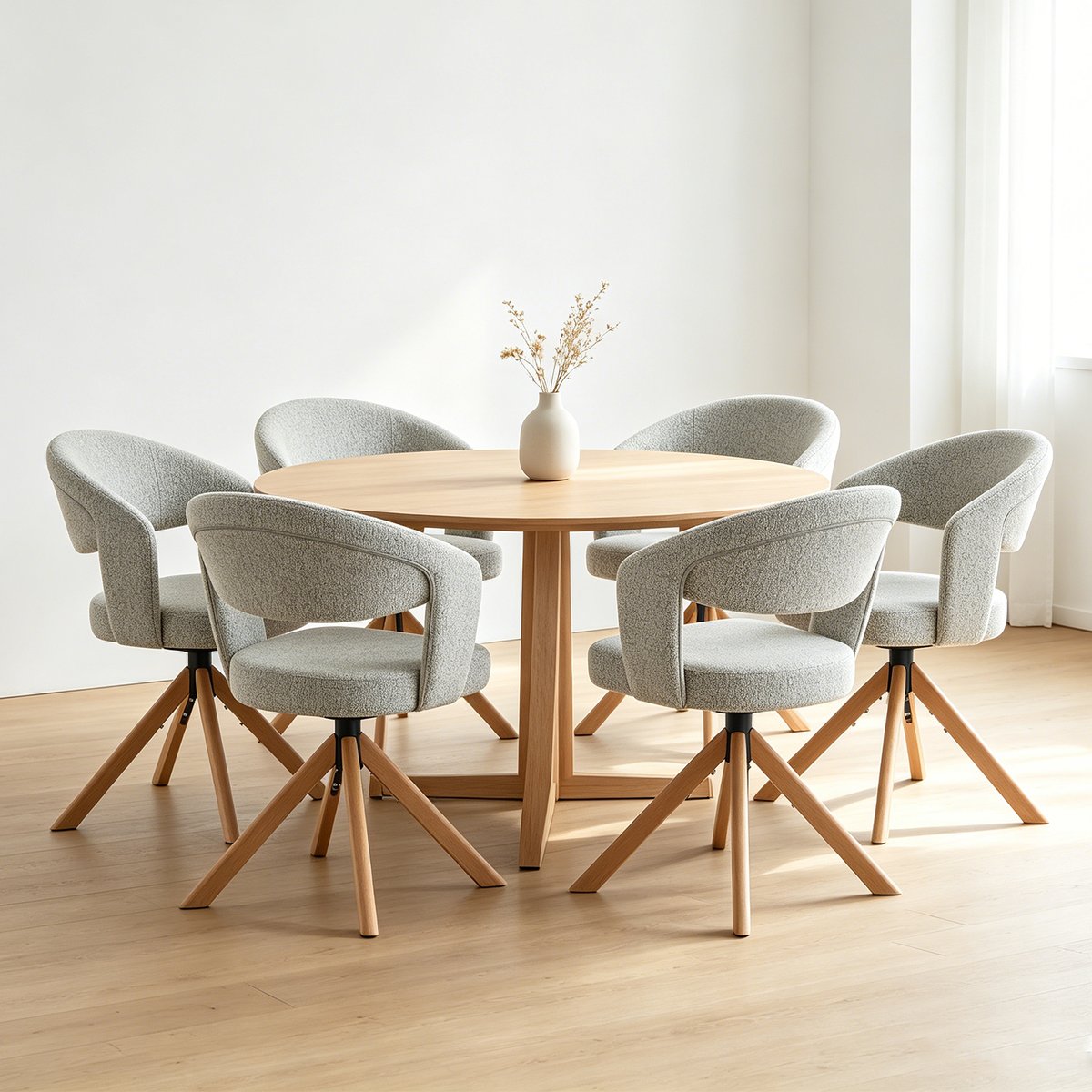 Lot de 6 fauteuils de salle à manger en chenille rotatif scandinave, CARMONDA chêne, MEUBLES COSY