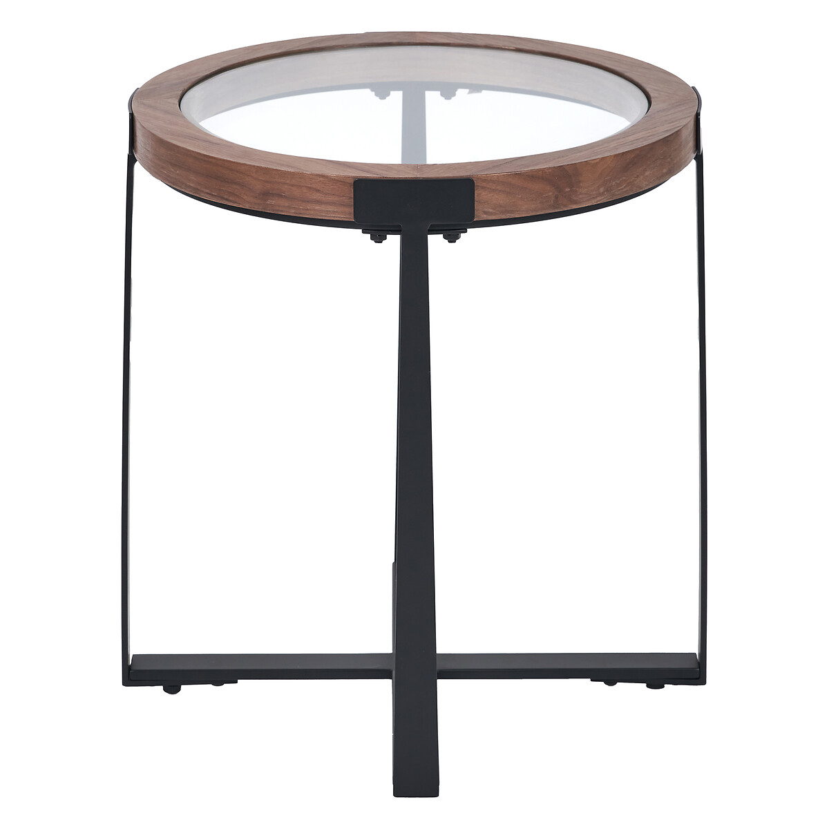 Vireo Glass & Walnut Wood Side Table walnut, SO'HOME