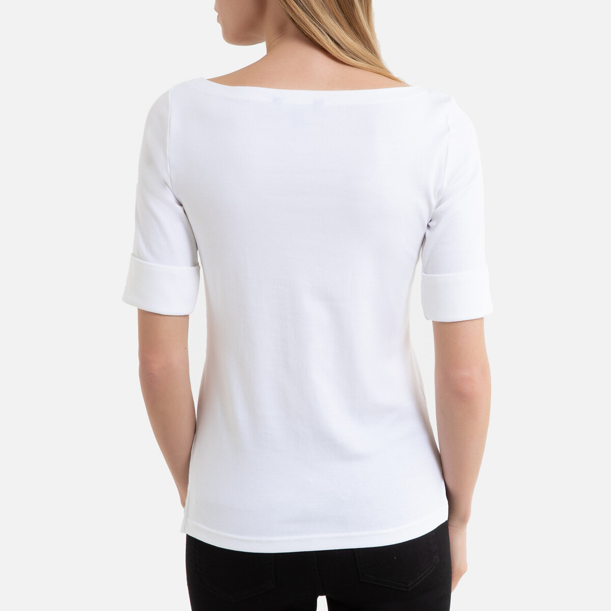 T-shirt com decote à barco, mangas curtas branco, LAUREN RALPH LAUREN