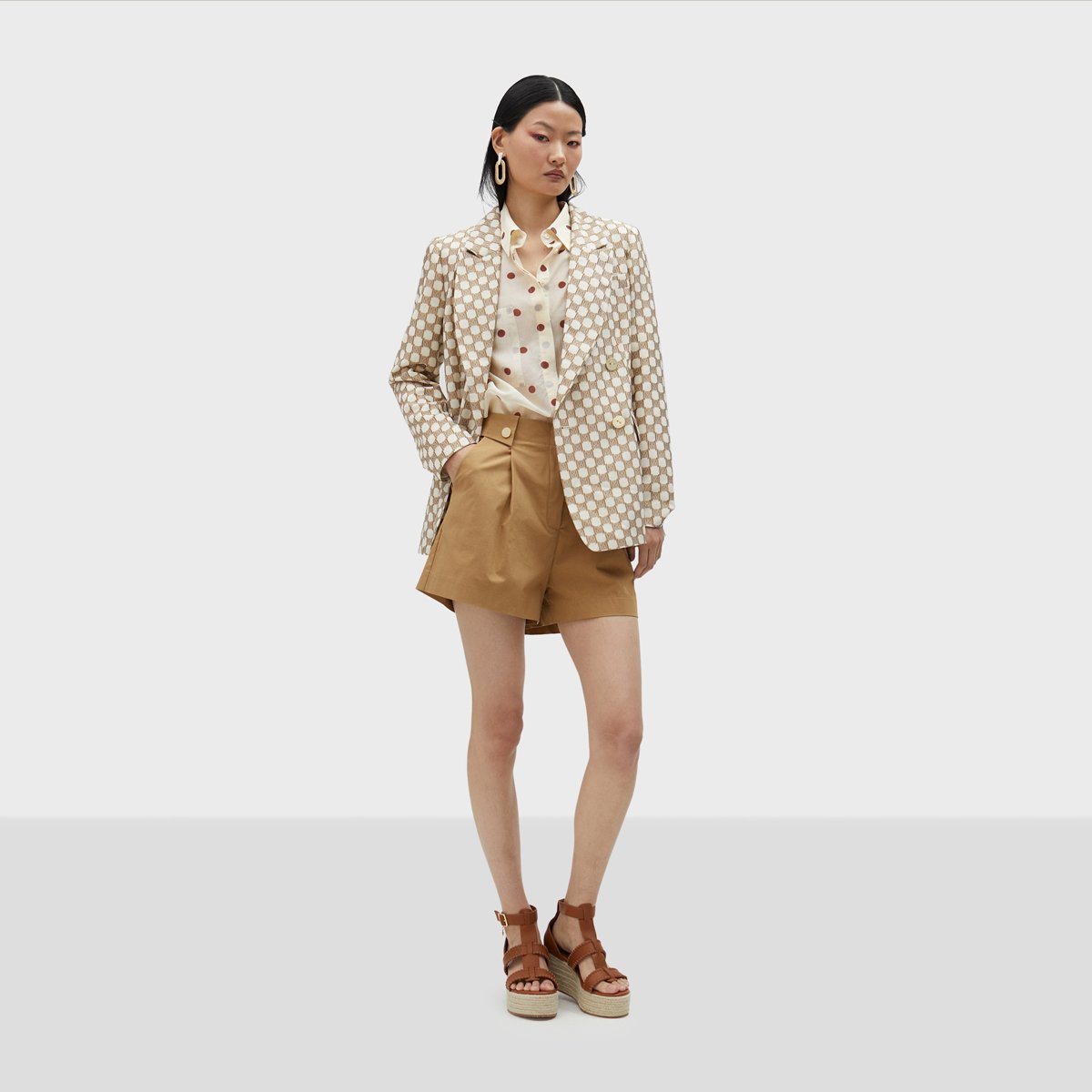 Blazer à manches longues avec col à revers marron clair, LOLA CASADEMUNT