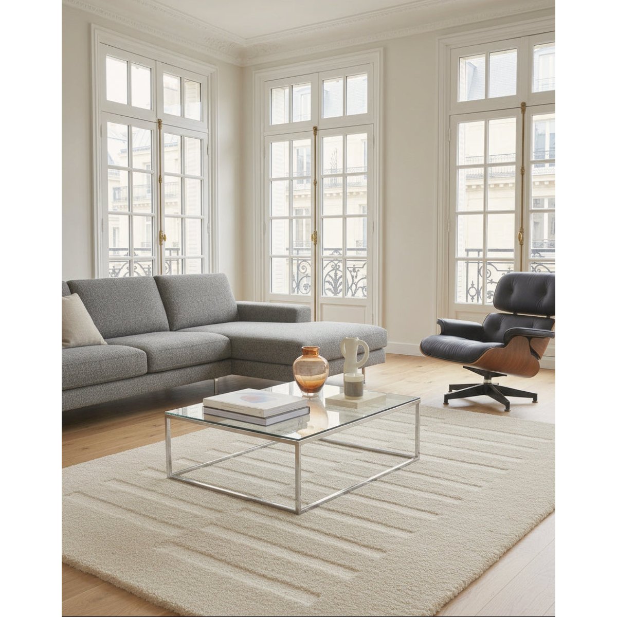 Tapis doux et épais en polyester recyclé effet relief PASSAGE beige sable, AFK LIVING
