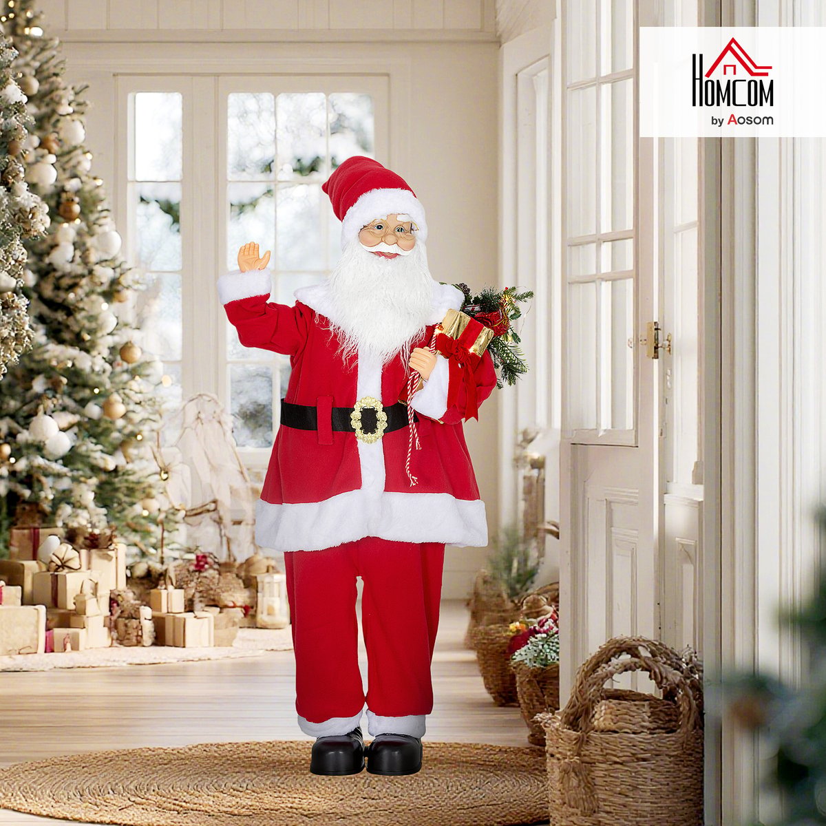 Décoration de Noël « Père Noël » Polyester rouge, HOMCOM