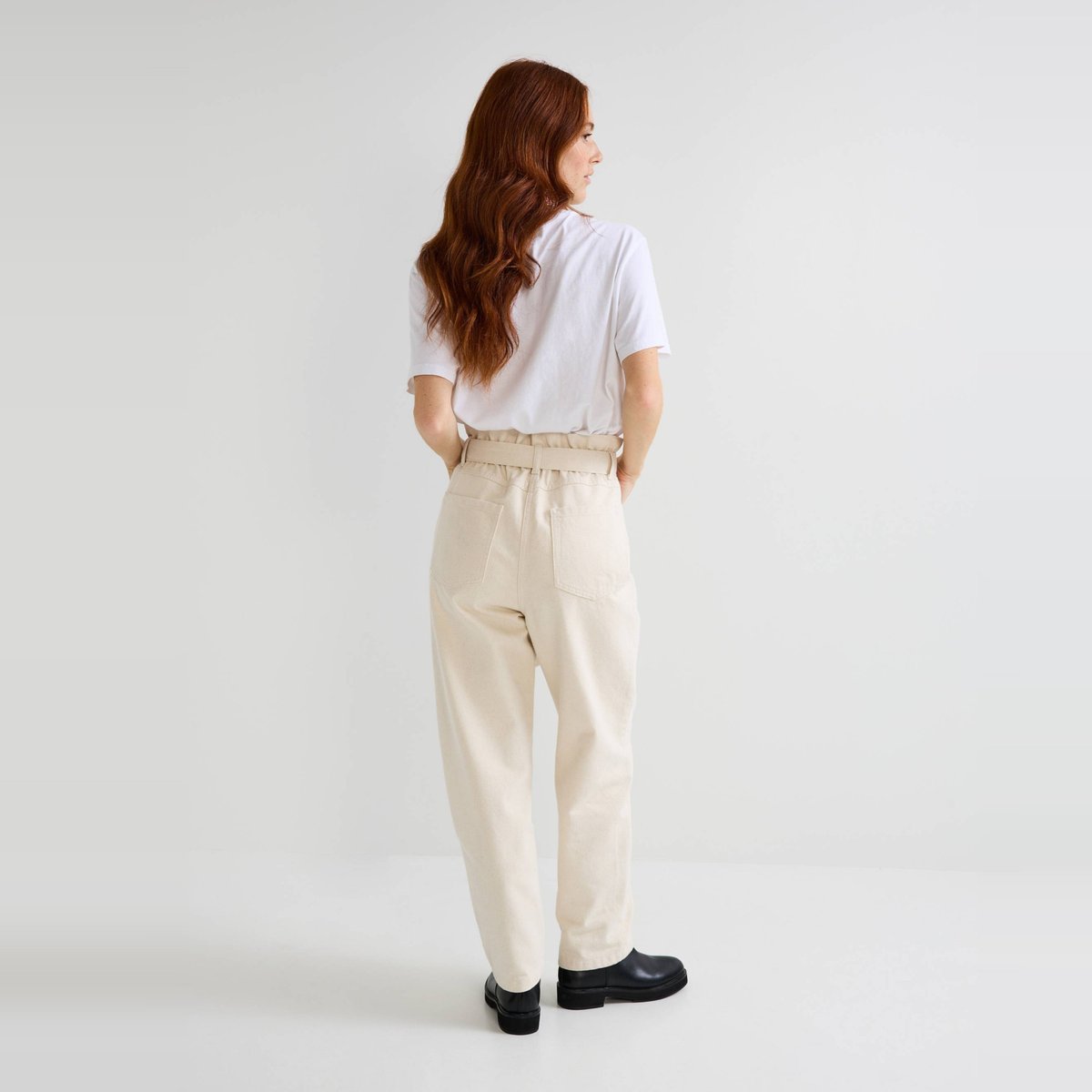 Pantalon carotte taille élastiquée, certifié Oeko-Tex ecru, MONOPRIX