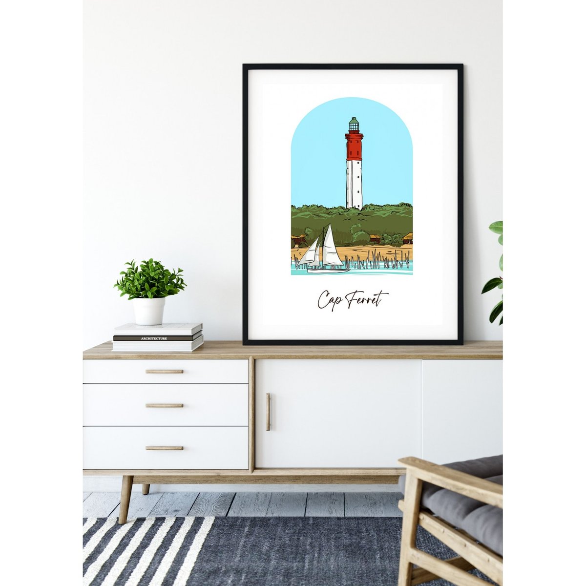 Affiche ville Minimaliste Cap Ferret blanc, L'AFFICHERIE
