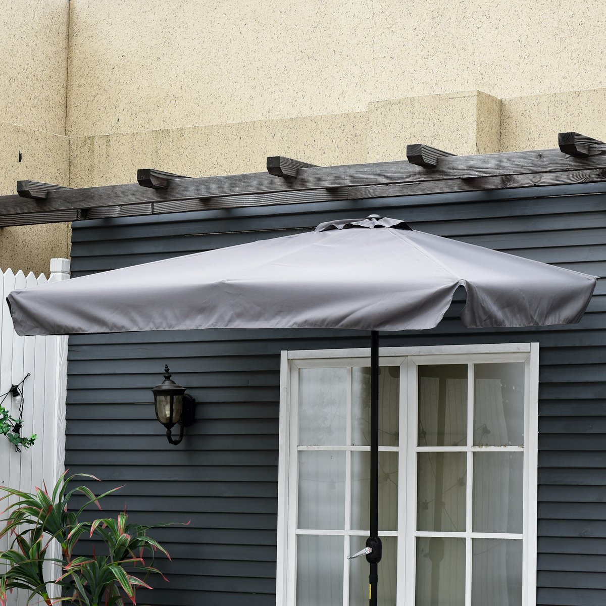 Parasol demi-circulaire Métal Marron gris, OUTSUNNY
