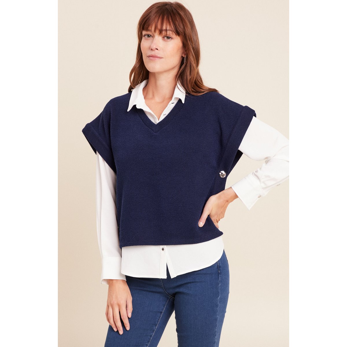 T-shirt sans manches bleu marine, BREAL