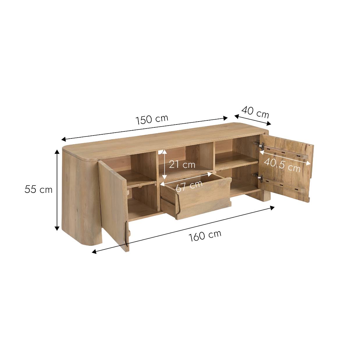 Meuble TV en bois de manguier SORREL bois clair, MADE IN MEUBLES