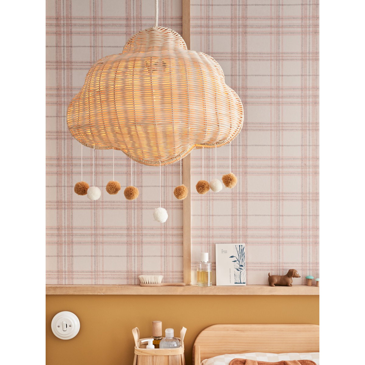 Abat-jour nuage en rotin beige doré, VERTBAUDET