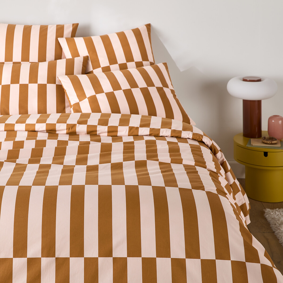 Housse de couette en 50% coton recyclé, imprimé géométrique, TABAKA CARAMEL rose/caramel, LA REDOUTE INTERIEURS
