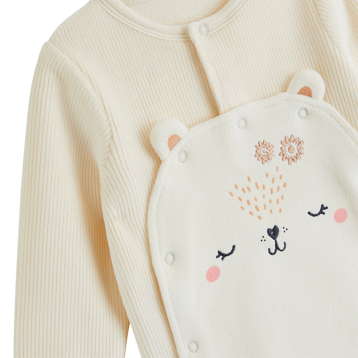 Pyjama bébé en velours ouverture pont Neige ecru, PETIT BEGUIN