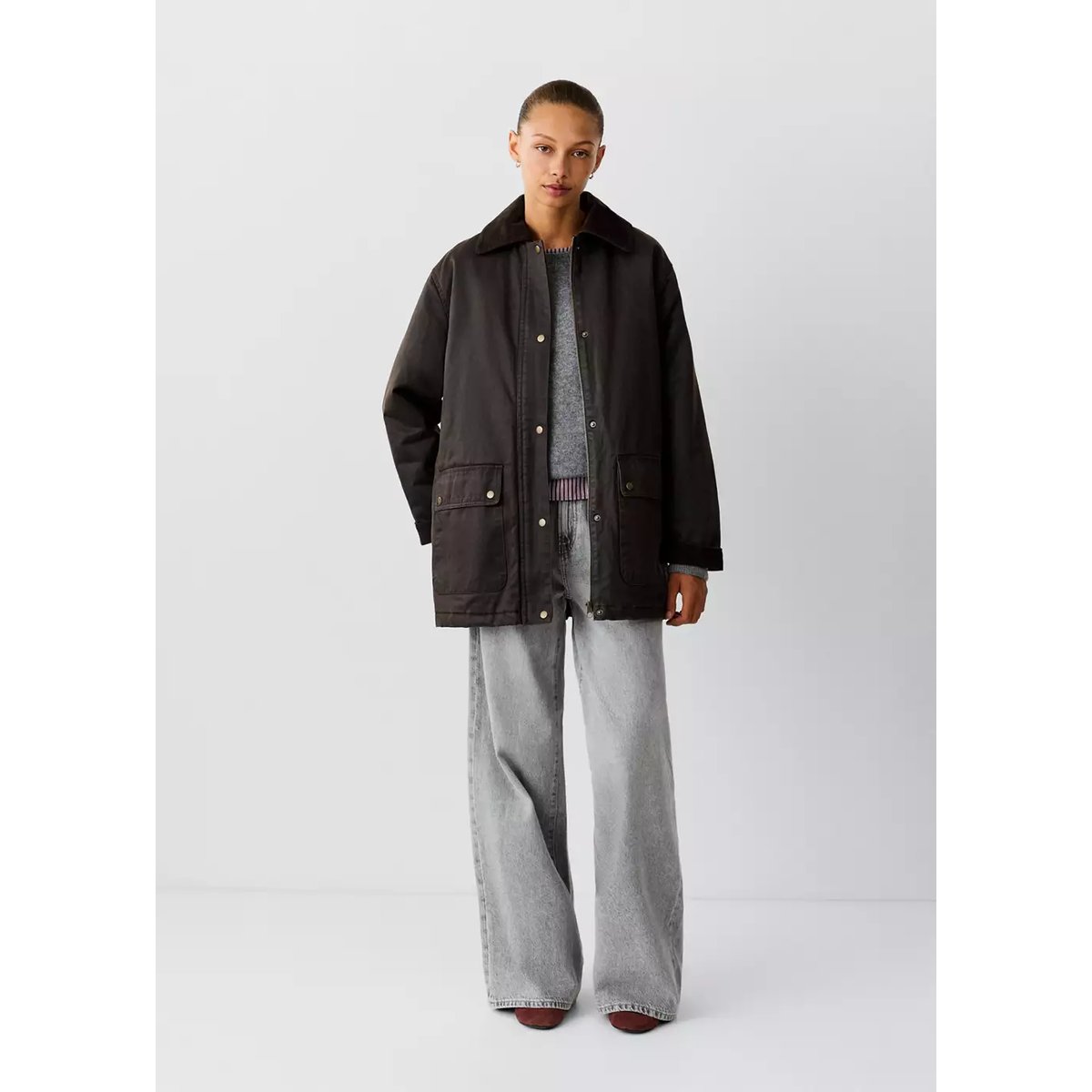 Parka oversize à col en velours côtelé chocolat, MANGO TEEN