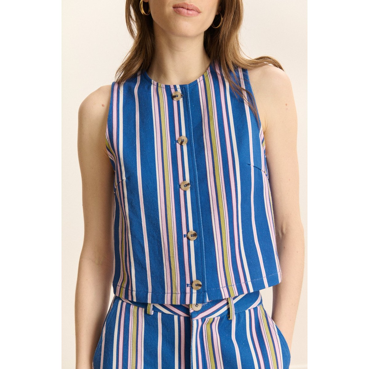 Veste sans manches à rayures  CLOUD bleu, GARANCE PARIS 