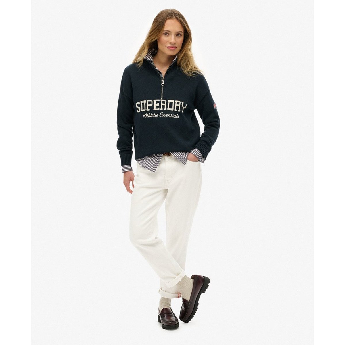 Pull à demi-zip graphique décontracté bleu marine éclipse, SUPERDRY