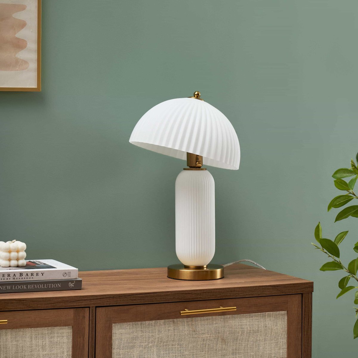 Lampe à poser vintage en verre - ADALINE laiton et blanc, KOSILUM