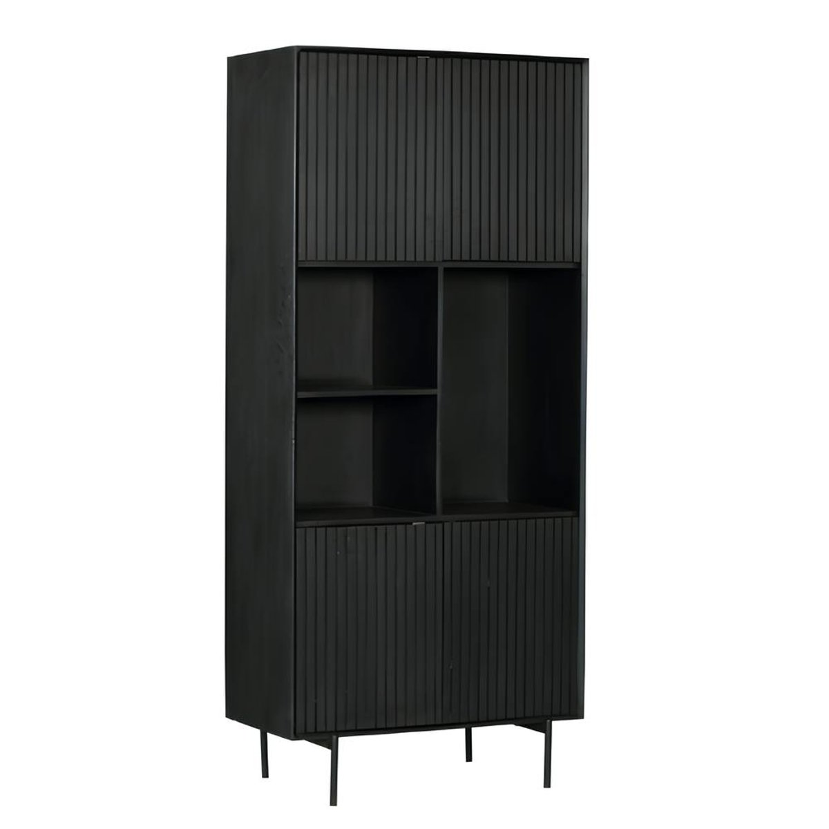 Bibliothèque en bois 4 portes CORTINA noir, PIER IMPORT