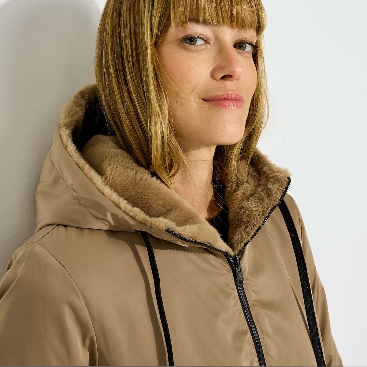 Manteau chaud réversible à capuche beige, GRAIN DE MALICE