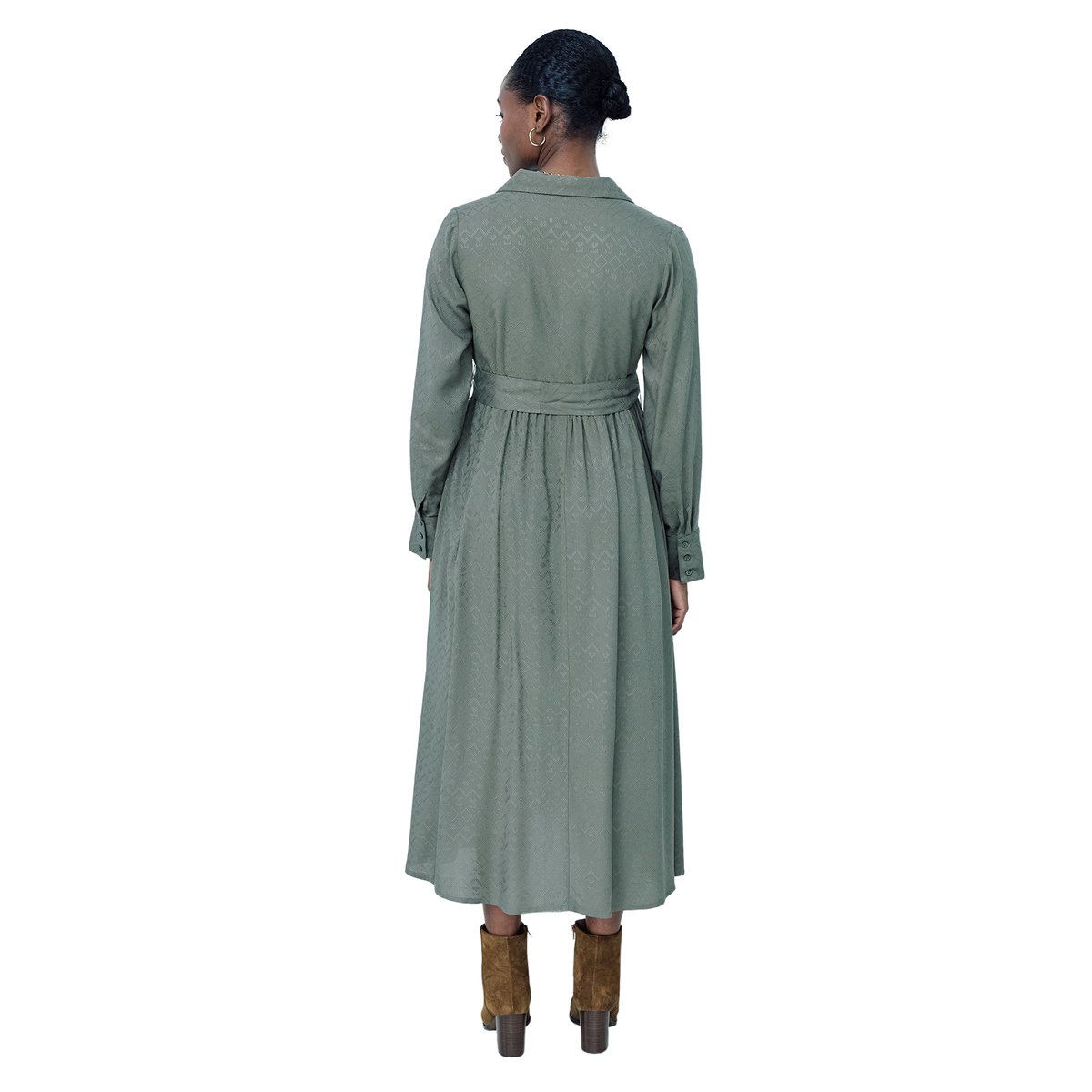 Robe-chemise longue jacquard grossesse et allaitement kaki, VERTBAUDET