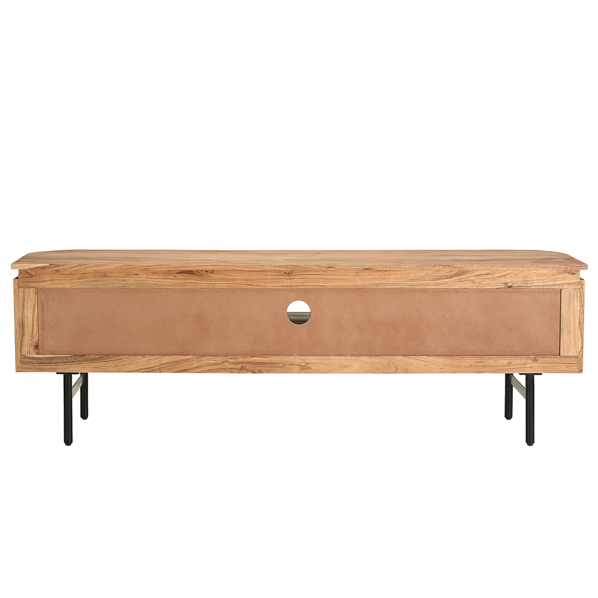 Meuble TV avec rangements en bois massif et métal noir L160 cm NAPOLI chêne clair, MILIBOO