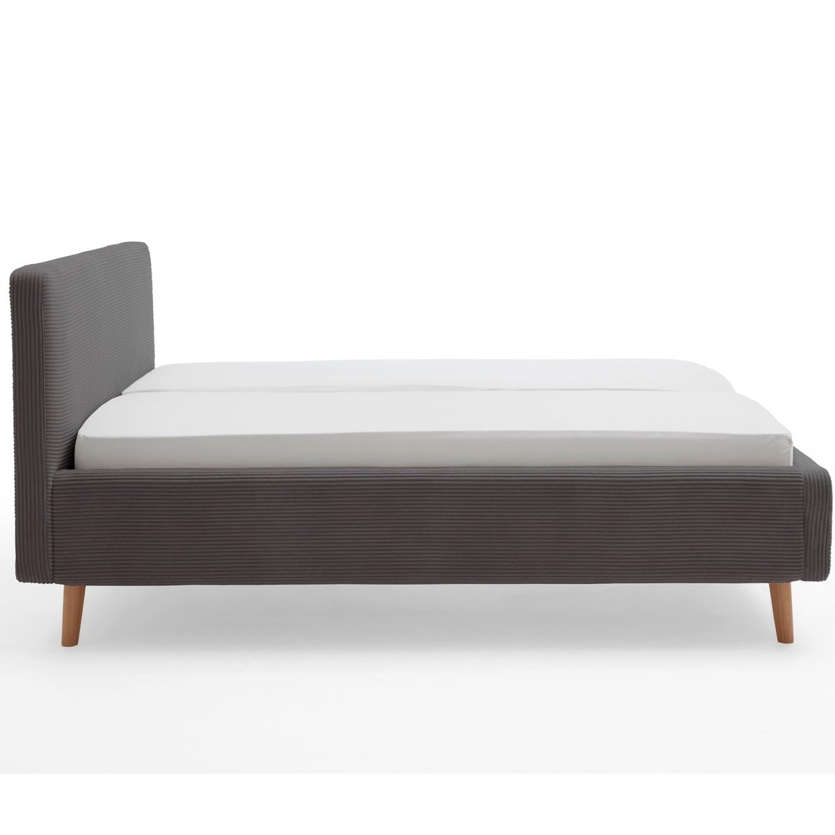 Lit rembourré en velours avec tête de lit lisse anthracite, TERRE DE NUIT