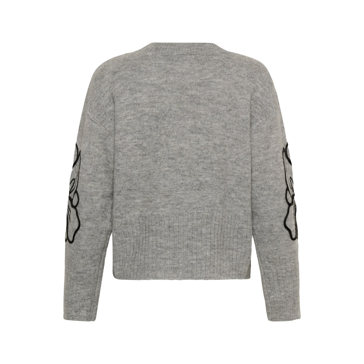 Pullover tricoté gris noir grey melange/black flower emb., KAFFE