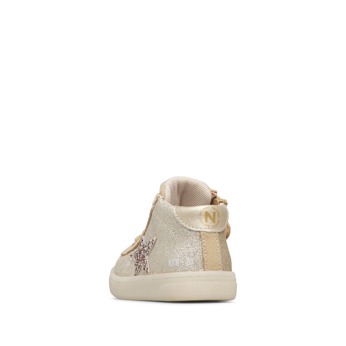 Baskets en suède et tissu pailleté PINN HIGH ZIP. platine-or, NATURINO