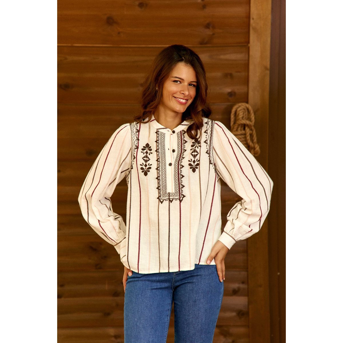BLOUSE imprimé ethnique BRIAR 11-ecru, LA PETITE ETOILE