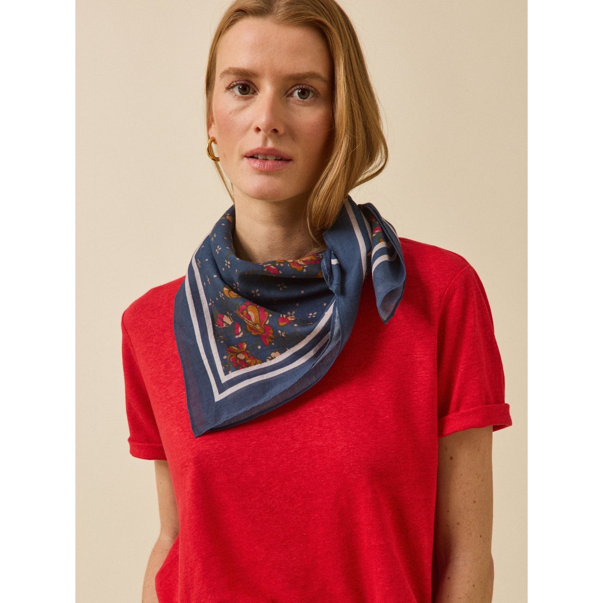 Foulard imprimé fleurs marine, CYRILLUS