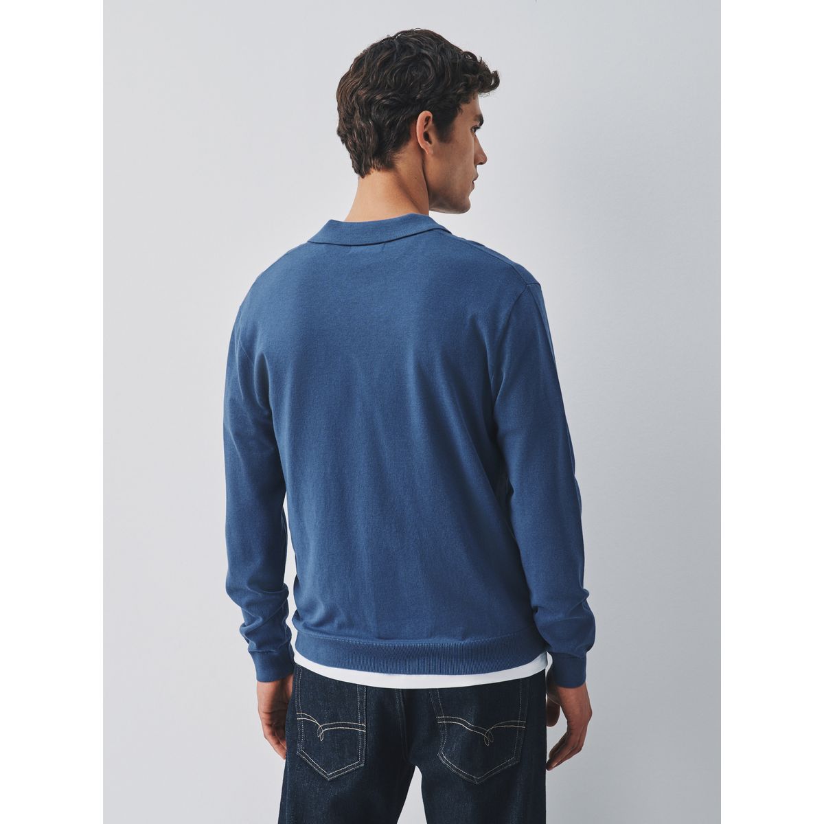 Polo en maille à manches longues bleu moyen, NEXT