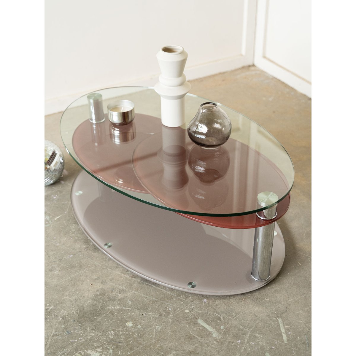Table basse contemporaine en verre trempé Donna N°1590 - Bon état gris, DEBONGOUT