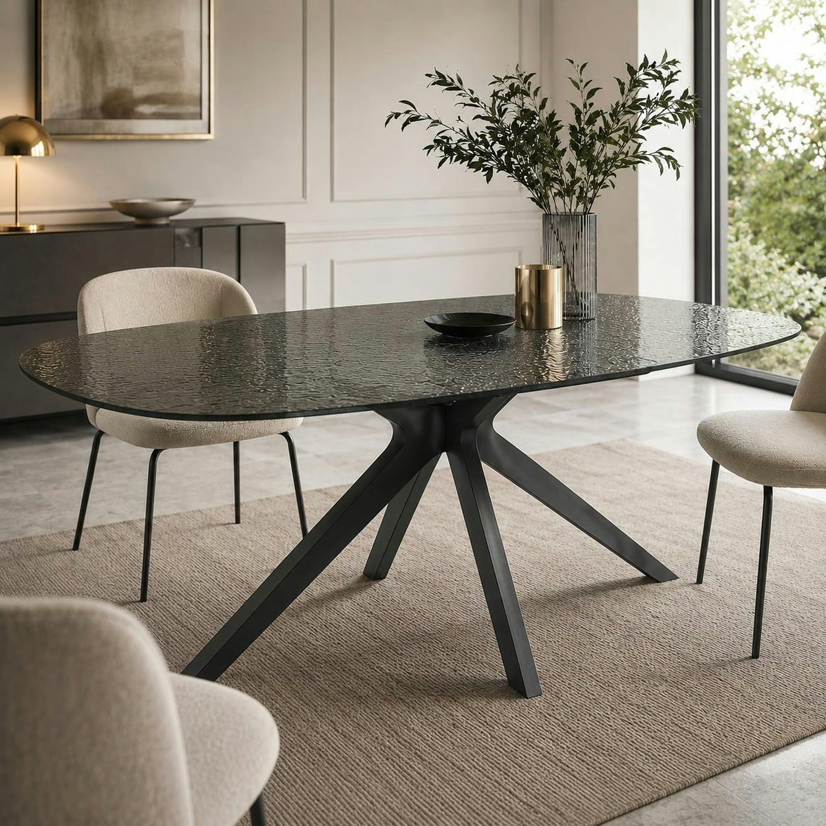 Table à manger design en verre ondulé 180 cm ALBA gris, PIER IMPORT