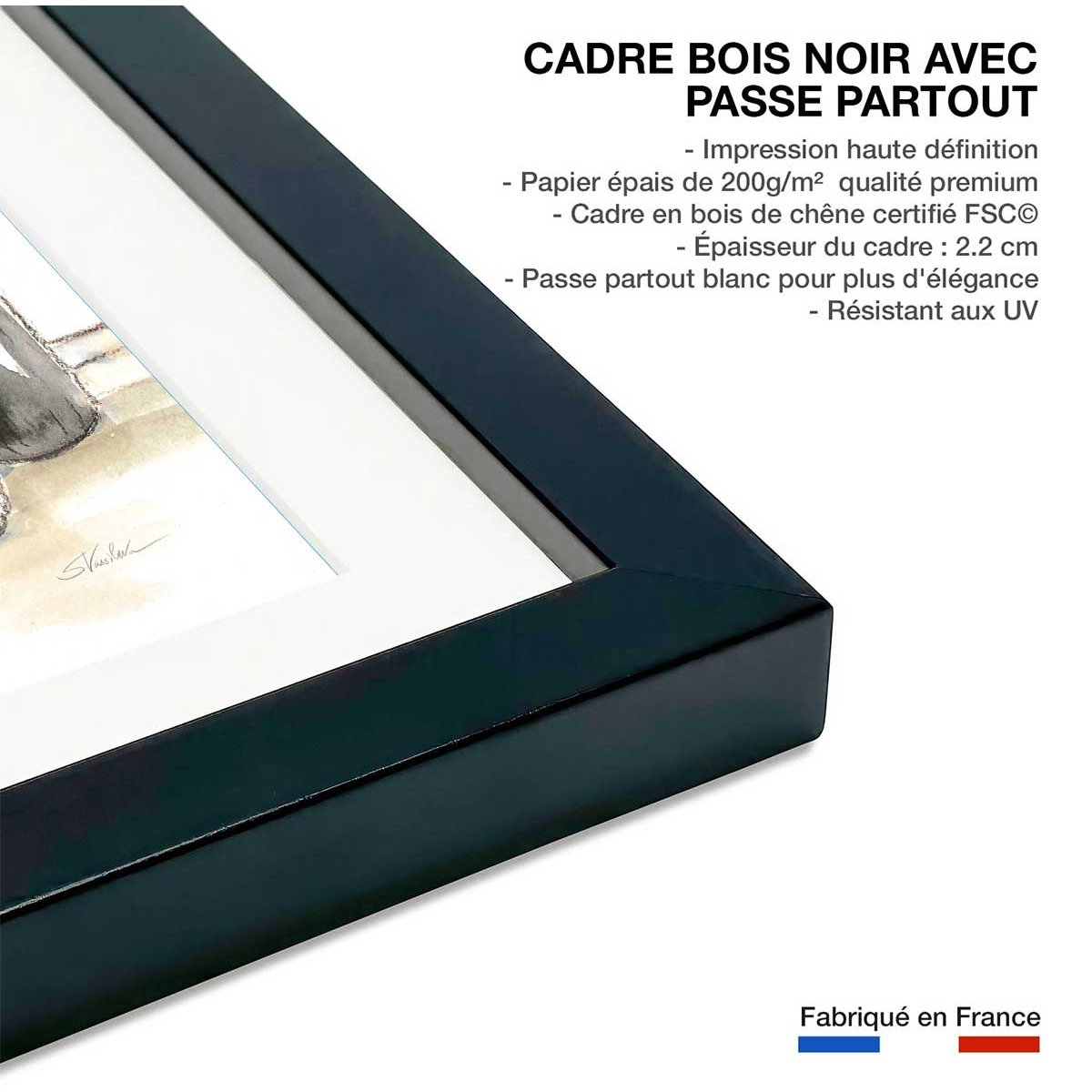 Affiche Baignoire de rêve vert affiche + cadre en bois - noir, HEXOA