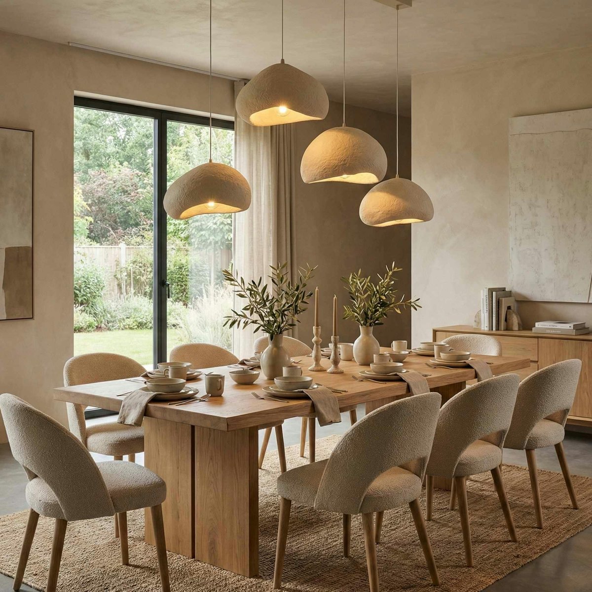 Suspension organique 4 abat-jour NOXIS beige, PIER IMPORT