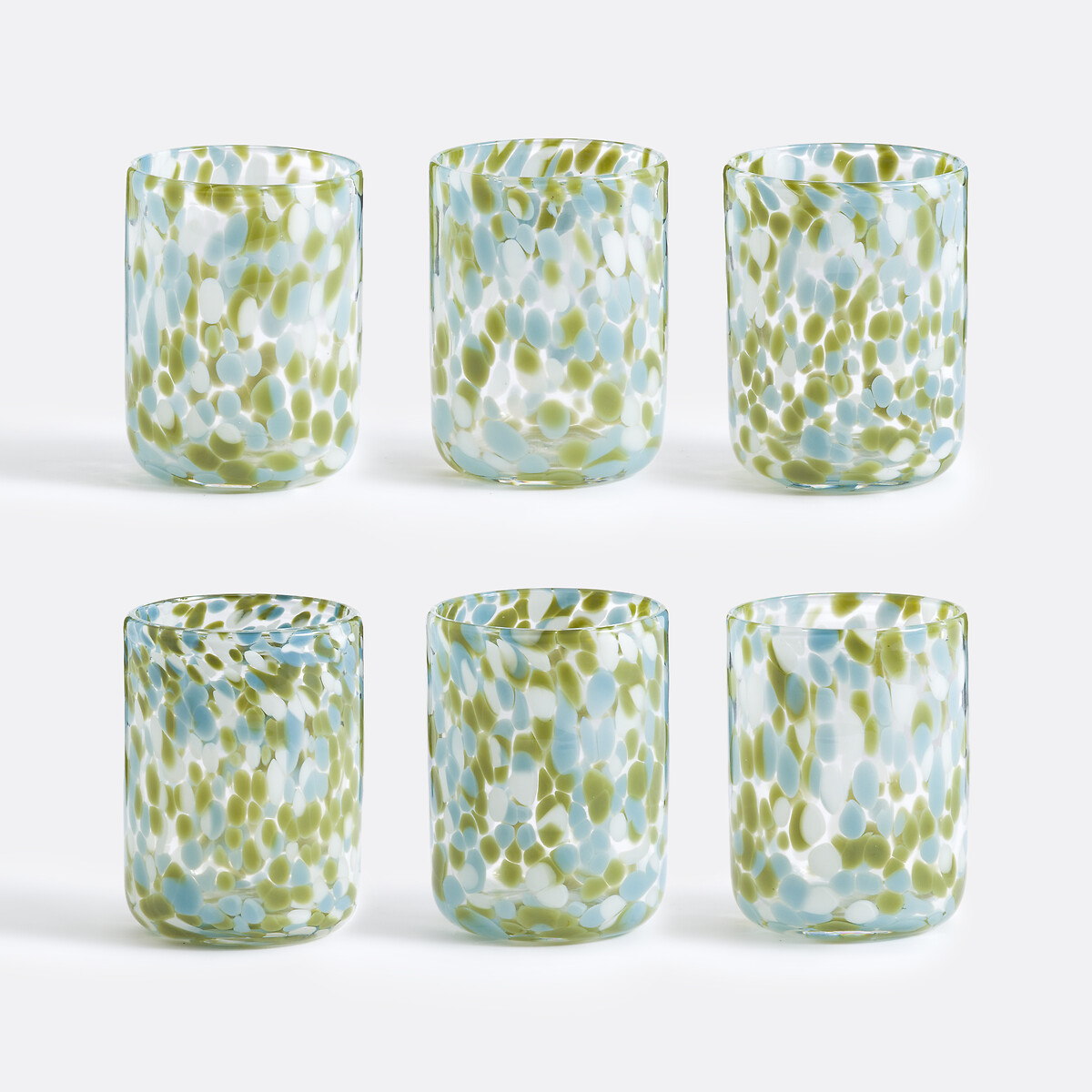 Lot de 6 verres à eau en verre moucheté, DOTIO vert/bleu, LA REDOUTE INTERIEURS