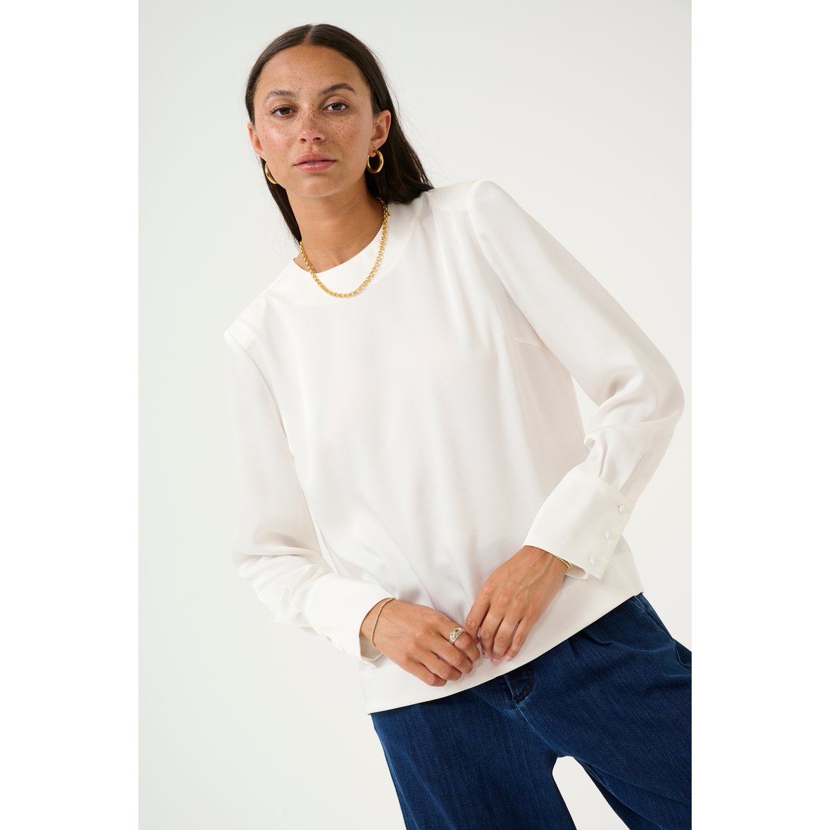 Long sleeved blouse blanc chalk, KAFFE