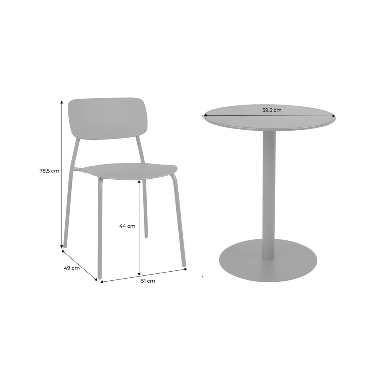 Table de jardin bistrot ronde acier + 2 assises OREA + LIVA anthracite, SWEEEK