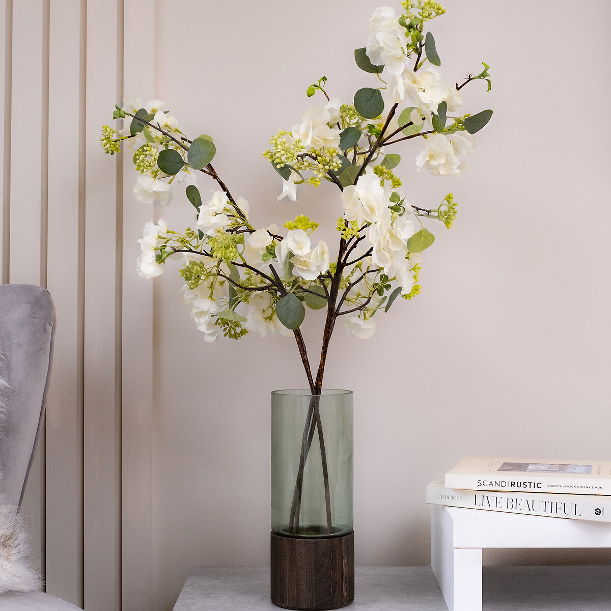 94cm Pack of 3 Artificial Eucalyptus Blossom Spray white/green, SO'HOME