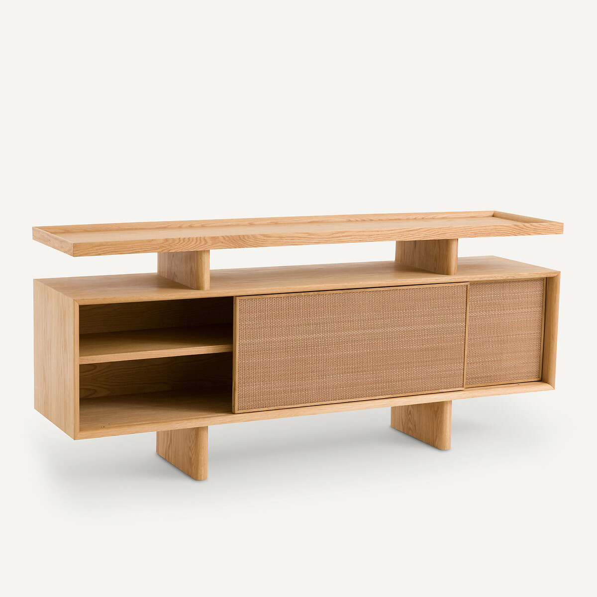 Credenza con console in rovere impiallacciato e pelle, Propono quercia naturale, AM.PM