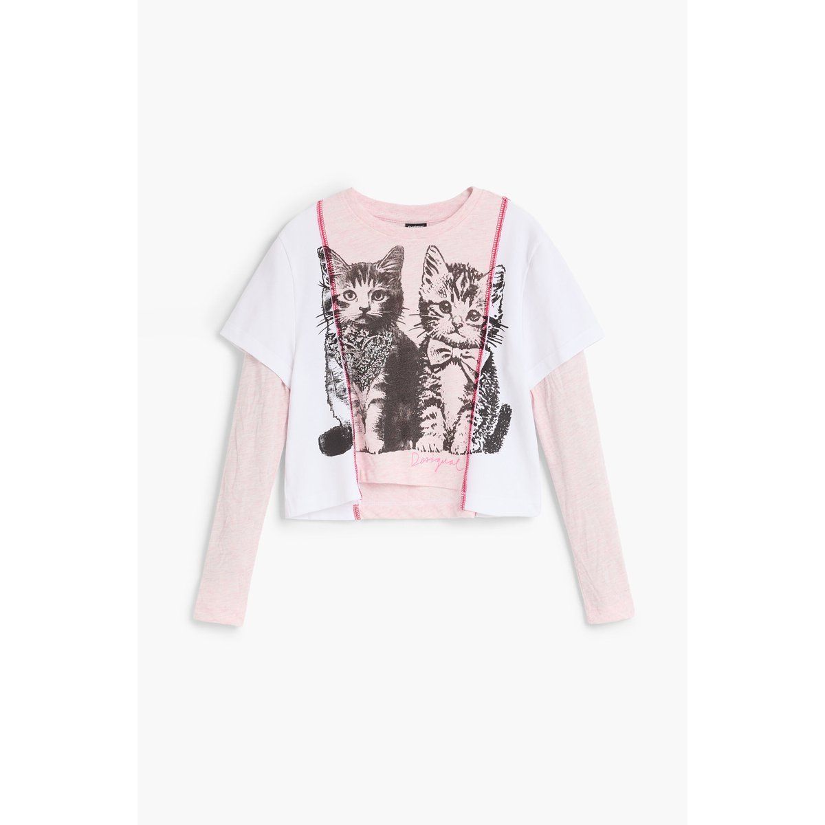 T-shirt combiné chats rose, DESIGUAL