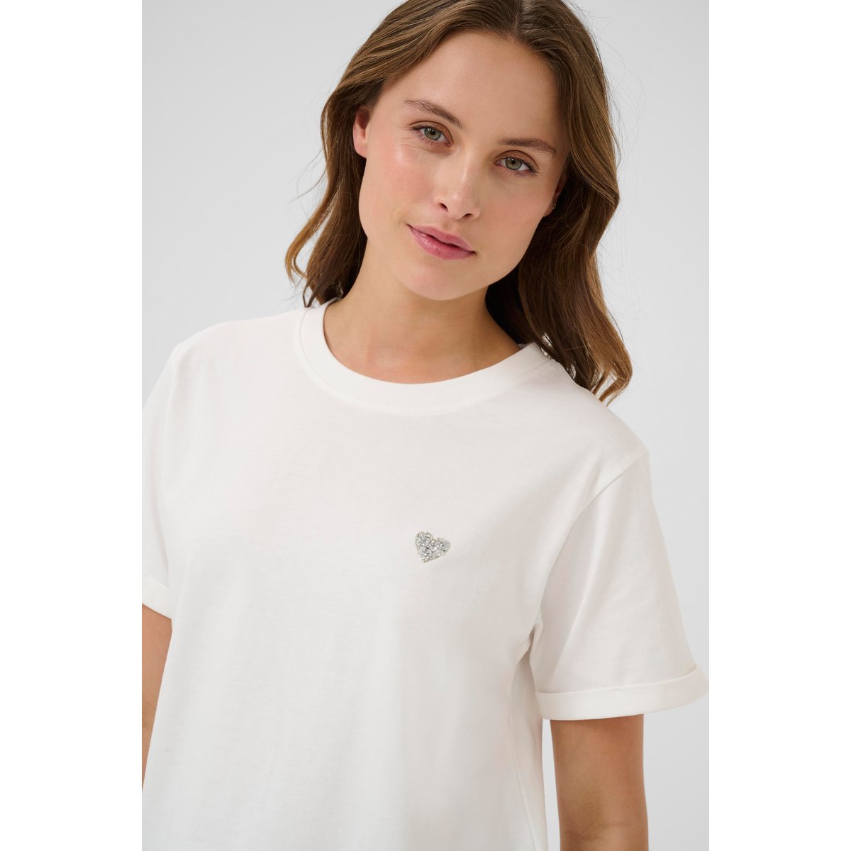 T-shirt à manches courtes blanc chalk w. silver heart, KAFFE