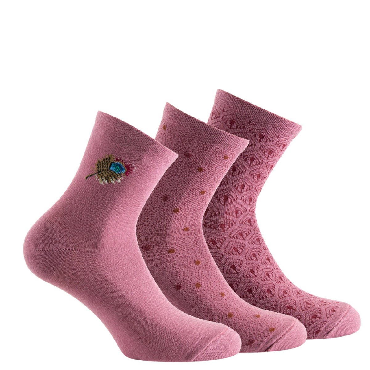 Pack de 3 Socquettes jersey Plume de paon Coton rose foncé, KINDY