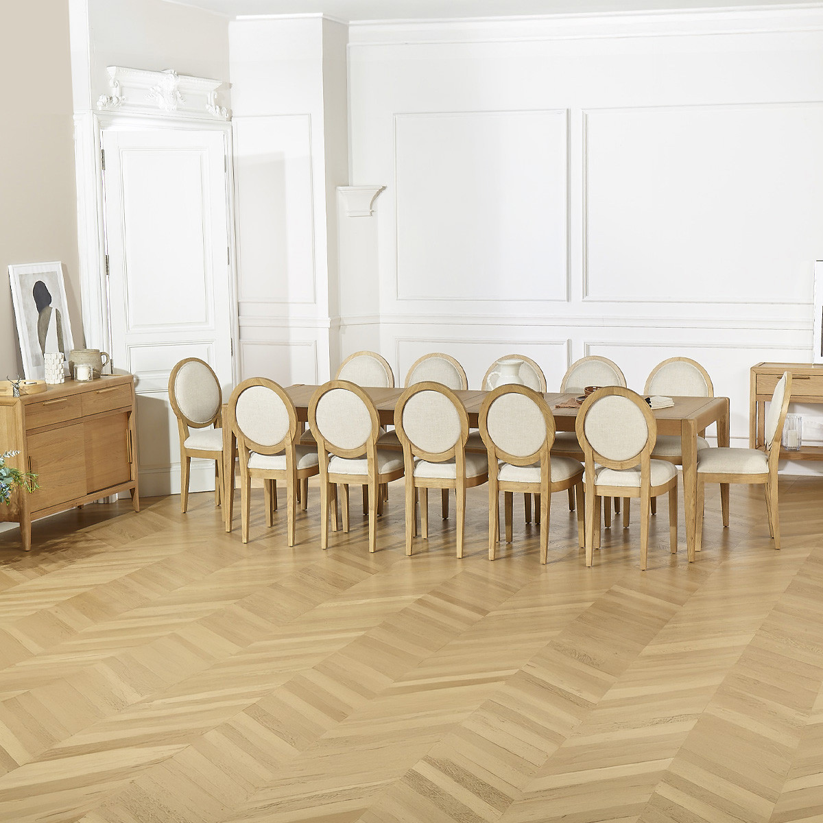Table à manger aux angles arrondis 12 couverts en chêne, 280 x 100 cm TENNESSEE beige, ROBIN DES BOIS