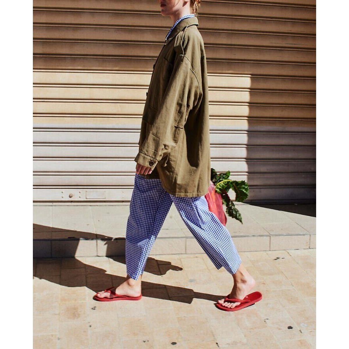 Pantaloni larghi in percalle, EKIROW vichy blu, AMERICAN VINTAGE
