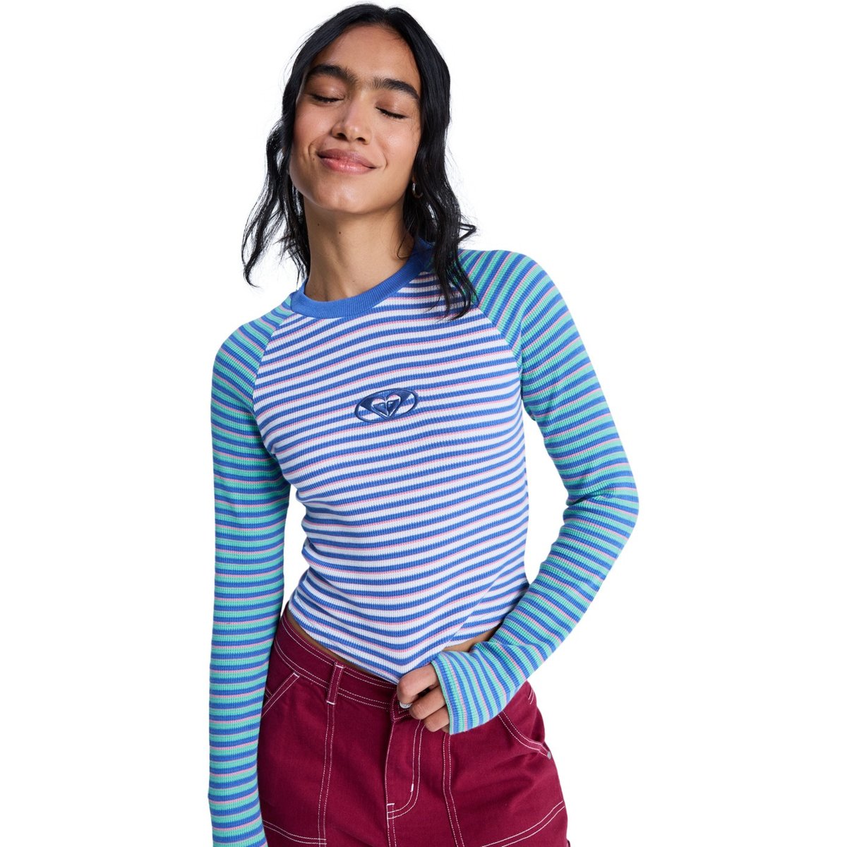 Haut ajusté à manches longues HIGHLITE SEASON. blanc coconut milk stripy soul mini, ROXY