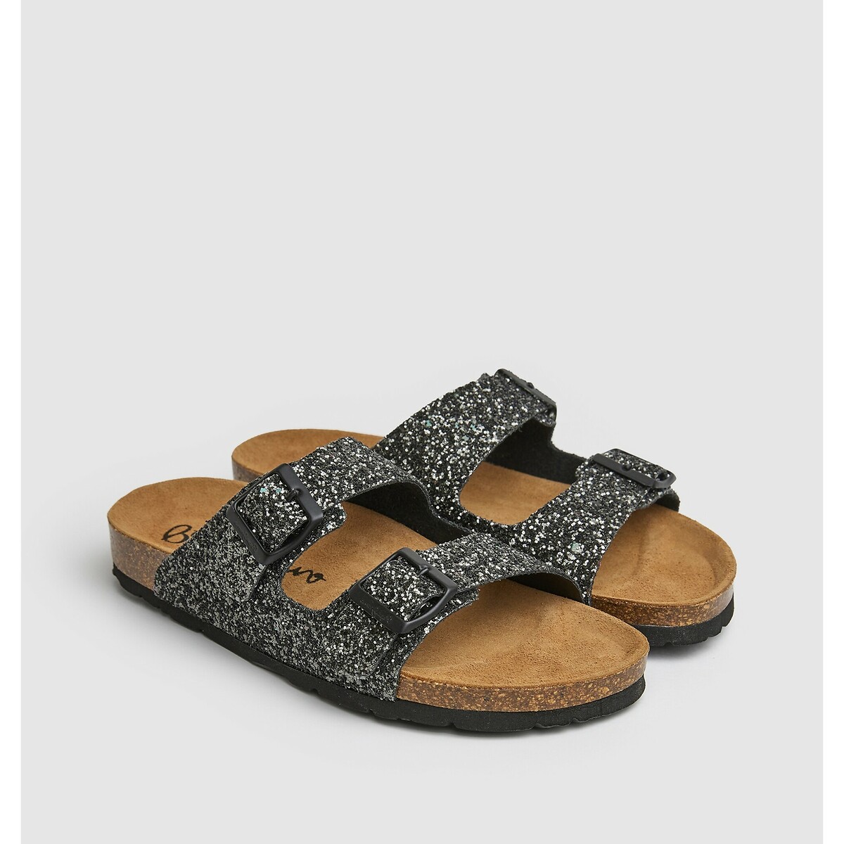 Mules doubles brides Oban Electra noir pailleté, PEPE JEANS