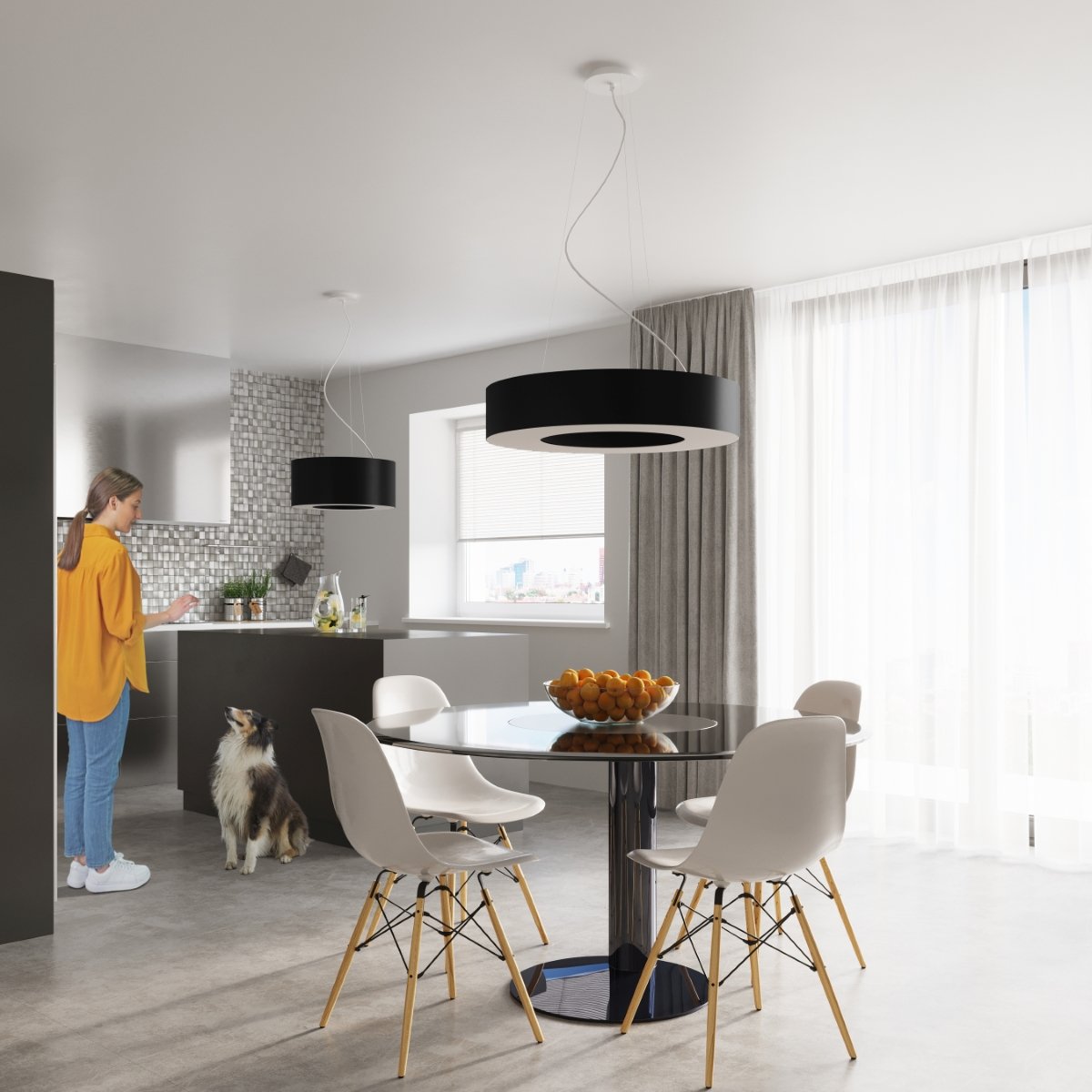 Suspension Tissu Noir E27 6 Saturno noir, EDEN