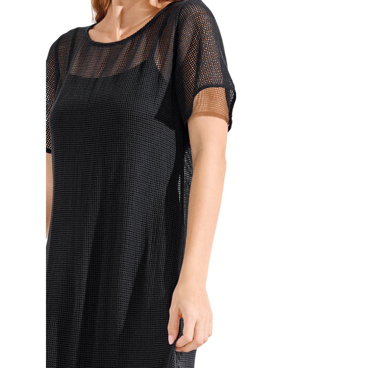 Robe longue de plage manches courtes MALAGA noir, LISCA
