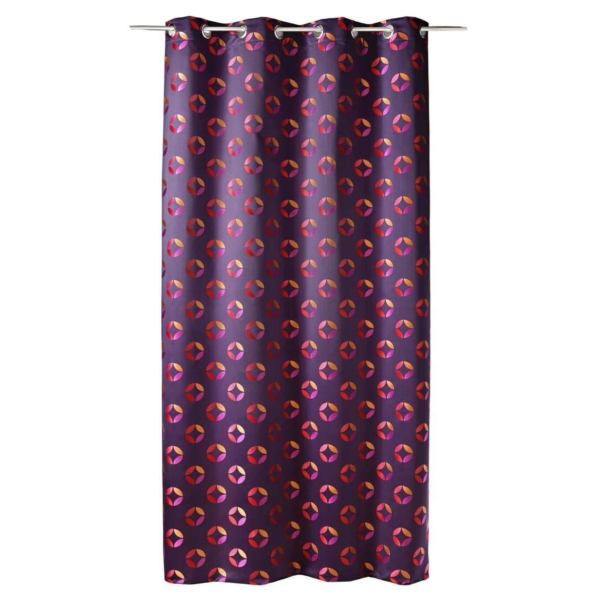 Rideau tamisant en jacquard à motifs de rosaces prune, HOME MAISON